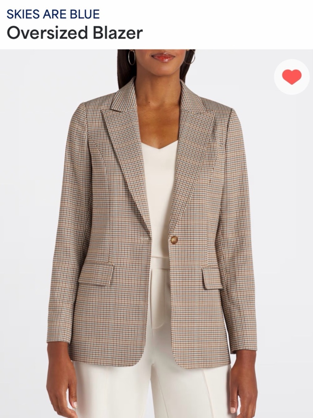 Skies Are Blue Beige Tan Plaid Oversized Blazer